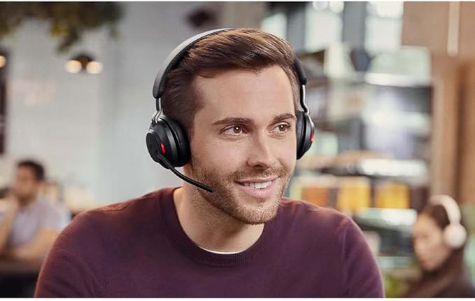 Jabra Evolve2 65 UC Wireless Headphones with Link380a, Stereo, Black – Wireless Bluetooth Headset for Calls and Music, 37 Hours of Battery Life, Passive Noise Cancelling Headphones