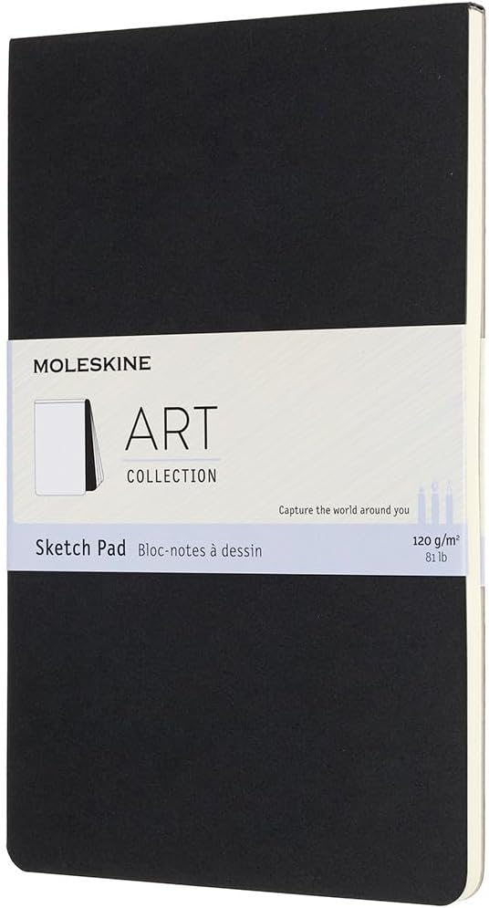 Moleskine Art Sketch Pad, Soft Cover, Large (5" x 8.25") Plain/Blank, Black, 48 Pages