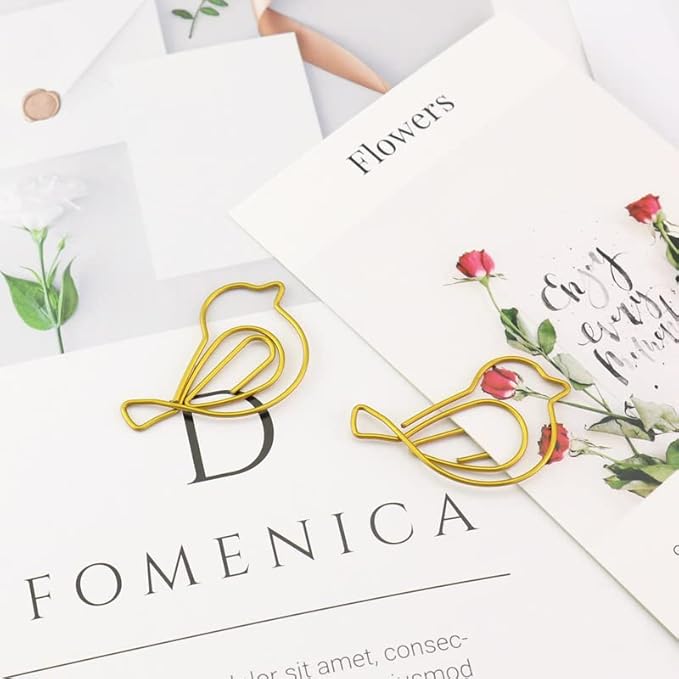 Gold Bird Shape Paper Clips Animal Shaped Paperclip Cute Bird Bookmark in Box Office Bookmark Clips for Document Organizing Book Mark Office Home School Supplies