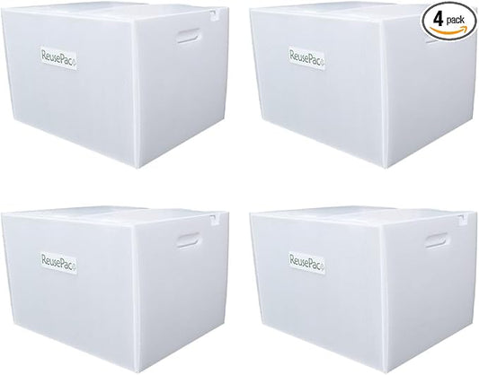 Reusable Foldable Box Corrugated PP, Storage Moving, Heavy Duty Stackable, Tape Free Self-Locking Lid, Handles for Business Home Lightweight In/Outdoors X-Large (nWhite, 18x14x12 in)