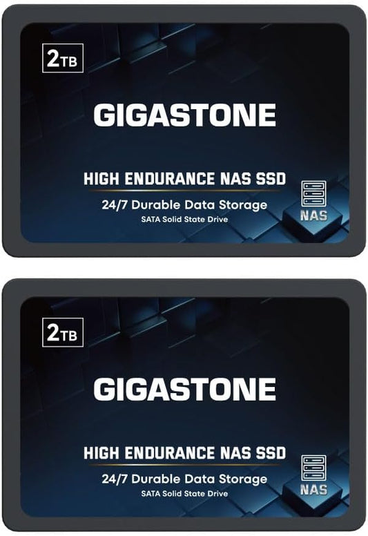 Gigastone 2TB NAS SSD Drive (2-Pack) 24/7 Durable TLC High Endurance RAID Data Storage Network Attached Storage 2.5" SATA Internal Solid State Hard Drives