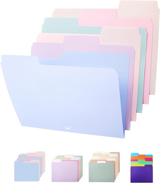 Mr. Pen- Pastel Poly File Folders, 1/3 Cut Tab, 6 Pack, Letter Size, Colored Letter Office Supplies File Folders