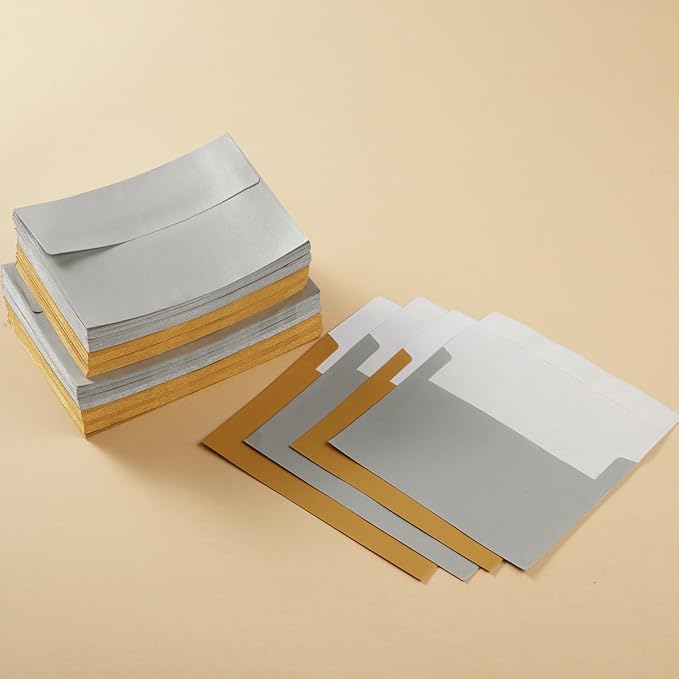 50 Pieces Metallic Color Self Seal Envelopes for Greeting Cards, Invitations, Postcards (Gold, 4x6)