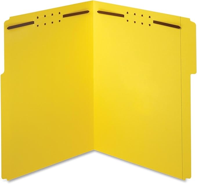 Pendaflex Fastener Folders, 1/3 Cut, Reinforced Tab, 2 Fasteners, Letter Size, Yellow, 50 Folders Per Box (22940)