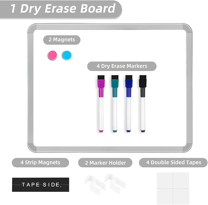 VUSIGN Small White Board Dry Erase, 14'' x 11'' Magnetic Dry Erase Board, Mini Whiteboard with Markers for Kids, Students, Fridge, Wall, Locker