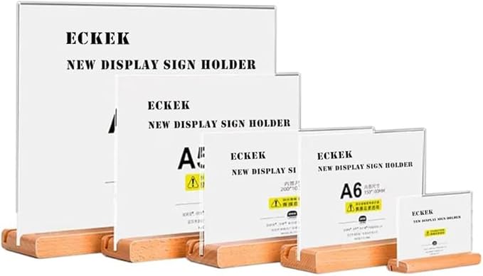 Acrylic Sign Holder A4/A5/A6 Menu Displays Double Sided, Wood Base Table Top Sign Stand (Horizontal A4 297×210mm/11.69×8.27 inches)