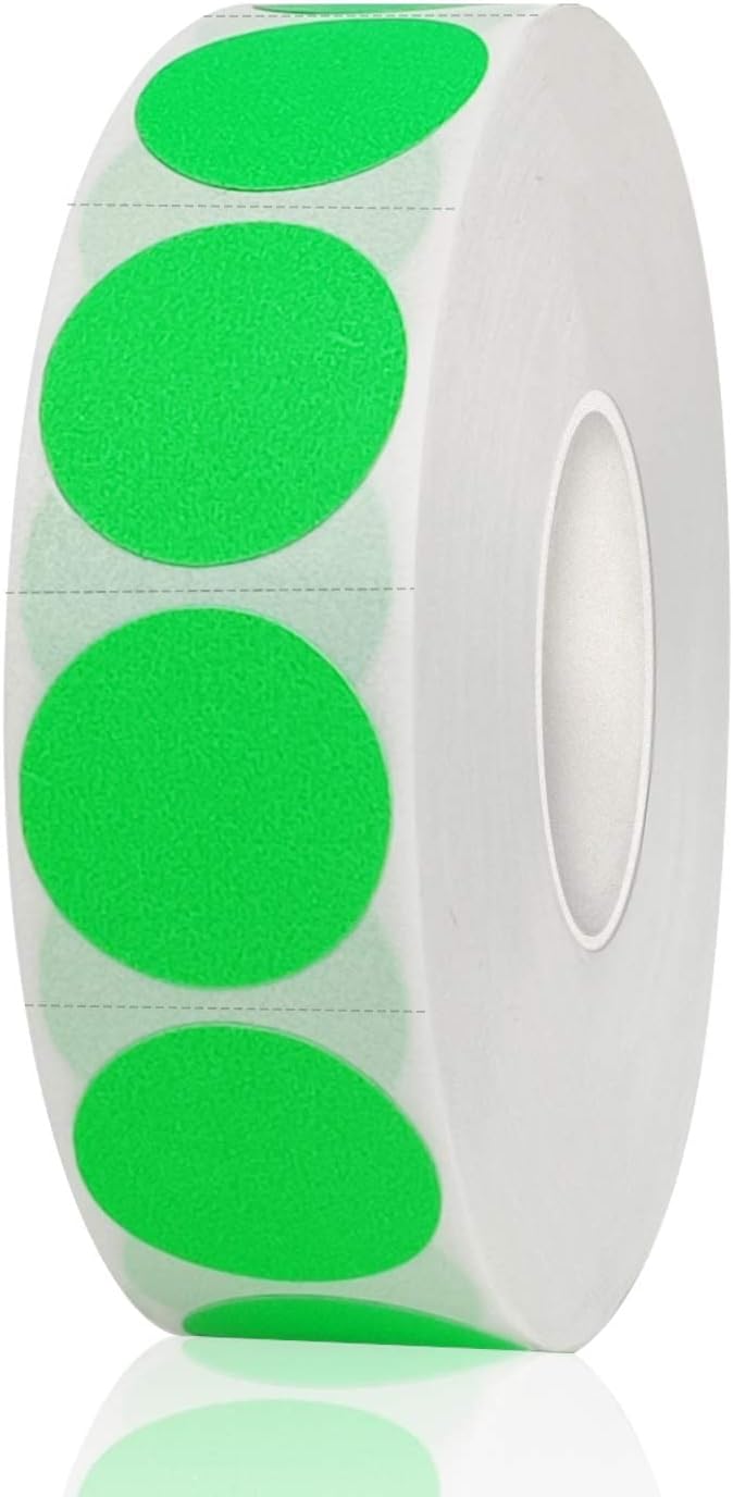 1200 Pieces 0.75 Inch Round Color Coding Label Garage Sale Stickers Blank Yard Sale Price Stickers Permanent Adhesive Dots, Easily Writable with Perforation Line (Fluorescent Green)