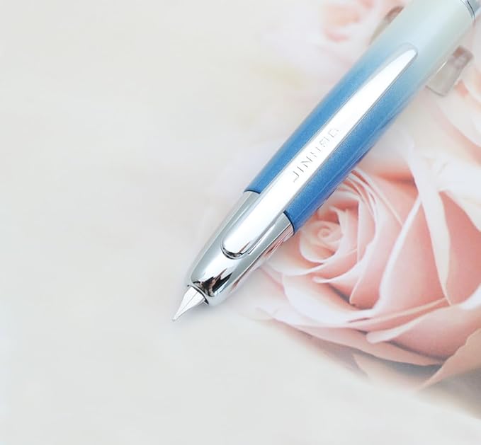 JINHAO 10 Press Fountain Pen, Retractable Metal Pen with Ink Converter (F Nib 0.5mm, Gradient Blue)