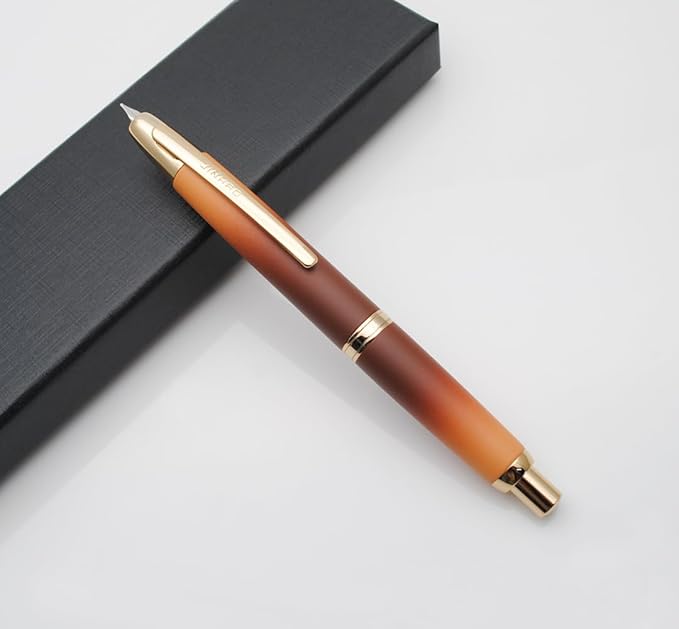 JINHAO 10 Press Fountain Pen, Retractable Metal Pen with Ink Converter (F Nib 0.5mm, Gradient Coffee)