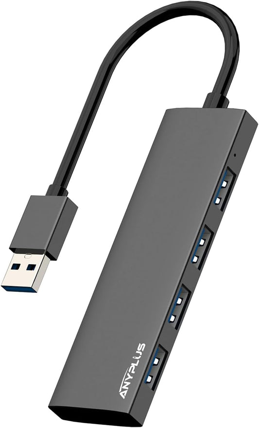 USB Hub, USB 3.0 Hub Aluminum Alloy Ultra Slim USB Splitter, Portable 4 Port USB Extender, USB Hub for Laptop, PC, MacBook, iMac, Surface Pro, Mac Pro, Flash Drive, XPS 【Black】