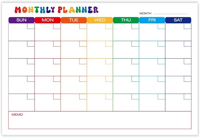 GEEKBEAR Dry Erase Refrigerator Calendar with 3 Markers - Attachable to Any Fridge with Special Suction Cups - Monthly and Weekly Designs, Acrylic - 15.7" x 10.6" (06. Rainbow, Monthly)