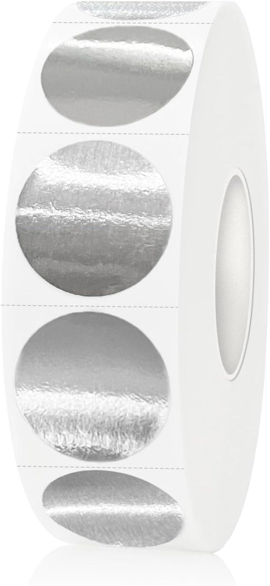 1200 Pieces 0.75 Inch Round Color Coding Label Garage Sale Stickers Blank Yard Sale Price Stickers Permanent Adhesive Dots Stickers,Easily Writable with Perforation Line (Silver)