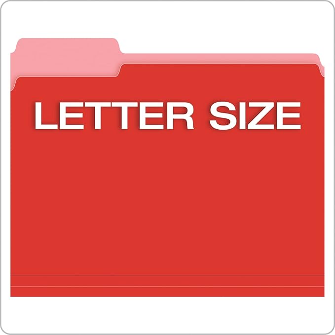 Pendaflex Colored File Folders Letter Size - 100 Pack of 12 Assorted Color Folders for Documents - 1/3-cut Tabs - Manila Office Folders