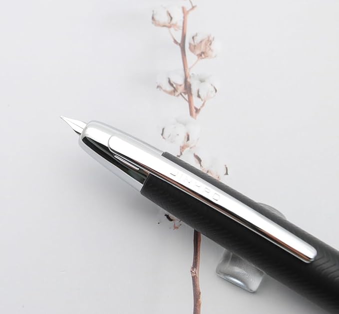JINHAO 10 Press Fountain Pen, Retractable Metal Pen with Ink Converter (EF Nib 0.38mm, Wavy Texture Matte Black)
