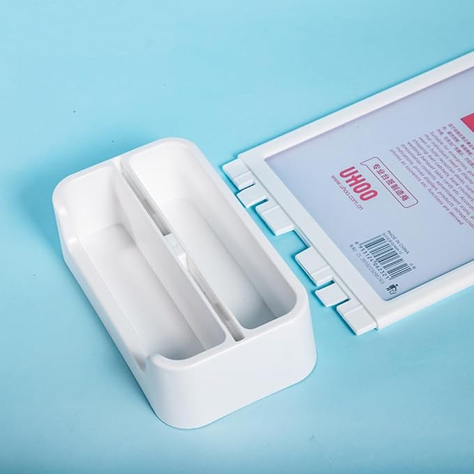 ABS Plastic Sign Holder, Menu Displays T Shape Sign Stand with Business Card Holder, Plastic Display Stand for Ads, Menu, Photos, Business Card (White A4 210×297mm/8.27×11.69 inches)