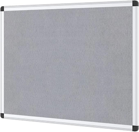 VIZ-PRO Notice Board Felt Gray, 36 X 24 Inches, Silver Aluminium Frame
