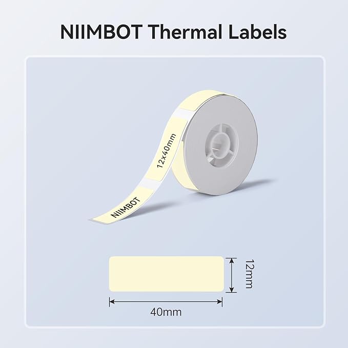 NIIMBOT Label Maker Tape for D11/D110/D101 Label Maker, 12 x 40 mm (0.47'' x 1.57'')-160 Tapes/Roll for Home Office Labeling Tape Replacement, Light Yellow