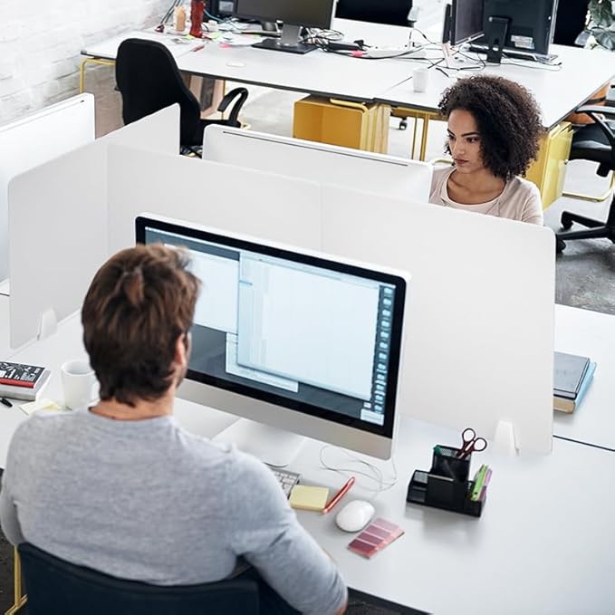 4PCS Desk Dividers Office Partitions, Privacy Desk Panel Protective, Acrylic Plexiglass Shield with Clamps for Offices Schools Call Centers - 23.6”L X15.8”W（White）