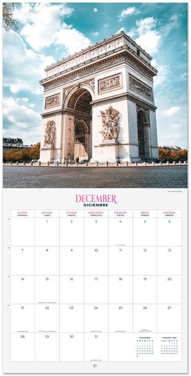 Paris Wall Calendar 2025 12" x 12" FSC® Plastic Free - Starts Week On Sunday | Square Wall Calendar | Family Planner Calendar 2025 | Travel Calendar 2025