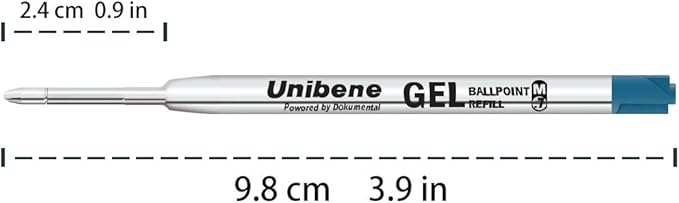 Unibene Parker Compatible Gel Ink Ballpoint Refills 12 Pack,0.7mm Medium Point- 6 Black&6 Blue, Smooth Writing Replaceable German Ink Tactical Pen Refills for Parker Ballpoint/UZI Pen