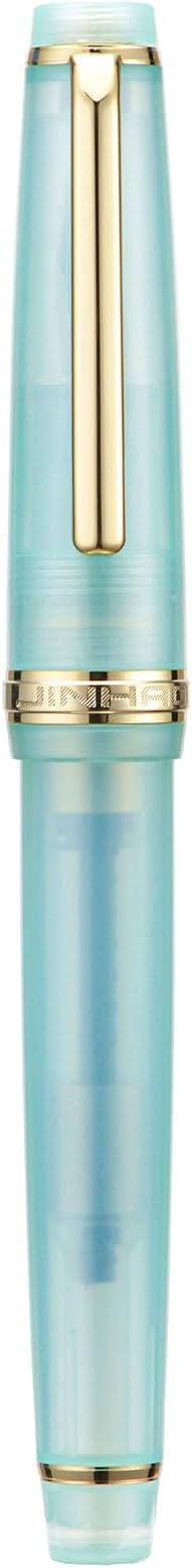 Jinhao 82 Acrylic Fountain Pen, Iridium Extra Fine Nib with Ink Converter, Transparent Lake Blue Classic Design Smooth Writing Pen (Gold Trim)