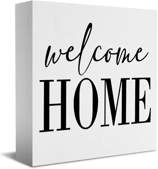 Welcome Home Sign Home Decor Desk Decor Wooden Box Sign Rustic Black Wood White Plaque Box Sign for Women Family Friends Farmhouse Living Room Kitchen Bedroom Shelf Table Decoration