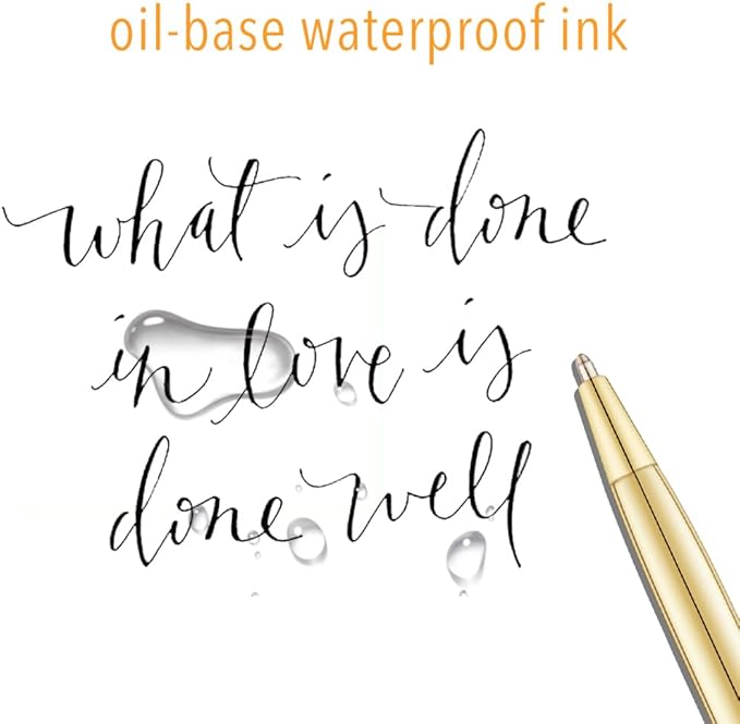 Unibene 12 Pack Slim Gold Ballpoint Pens Black Ink 1 mm - Black ink, Nice Gift for Business Office Students Teachers Wedding Christmas