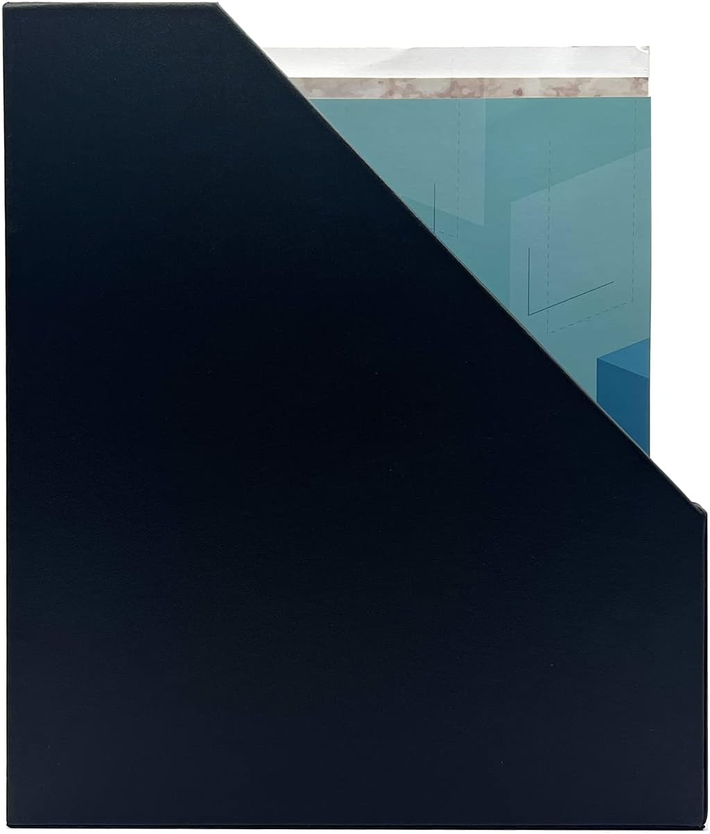 UnionBasic Magazine File Holder, Leatherette Desktop Document Organizer, Home Office Paper Holder File Storage Literature Sorter, Black