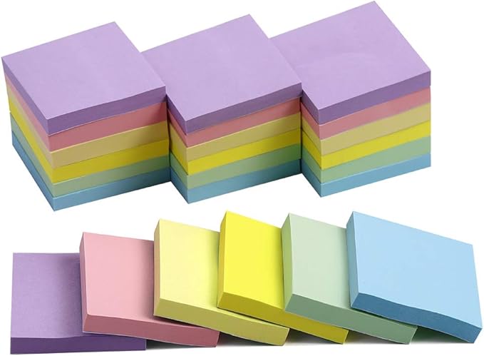Vanpad (24 Pack) Sticky Notes 2x2 in Pastel Post Stickies Super Sticking Power Memo Pads Strong Adhesive, 64 Sheets/pad