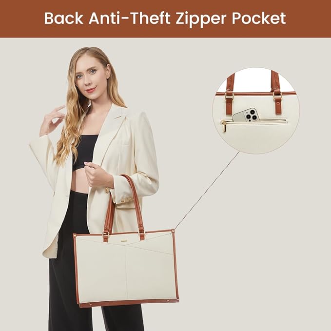 LOVEVOOK Laptop Bag for Women, 15.6 inch Laptop Tote Work Bag Cancas Casual Handbag for Travel Lightweight Shoulder Bag,Brown Beige