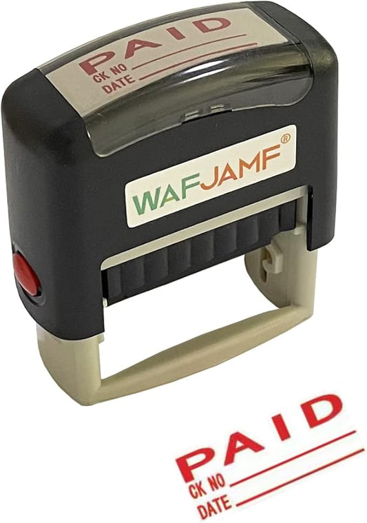WAFJAMF Paid Date Stamp Self-Inking Rubber Office Message Rubber Stamp Red Ink-Medium