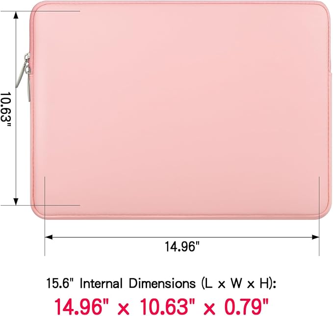 RAINYEAR 15.6 Inch Laptop Sleeve Soft PU Leather Case Protective Water Resistant Zipper Padded Cover Carrying Bag Compatible with 15.6" Notebook Computer Chromebook(Pink)