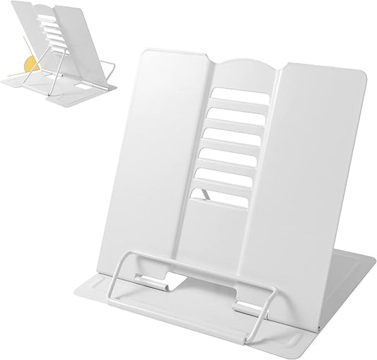 Metal Book Stand - Adjustable Book Holder for Reading (Full White)