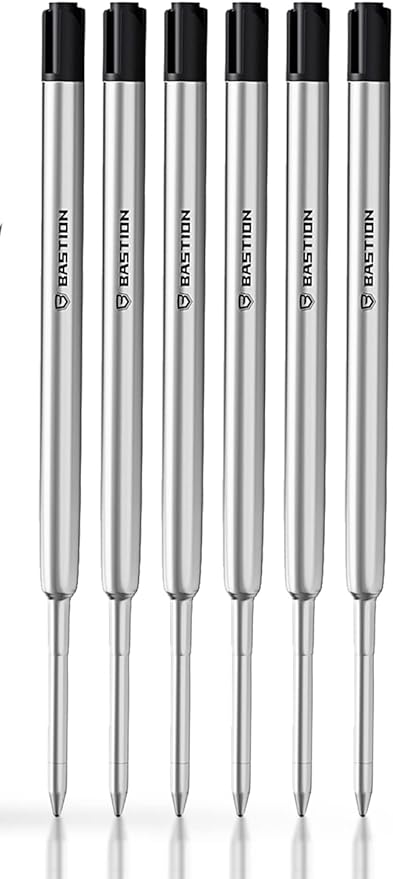 BASTION® Premium Pen Refill, Deeply Pigmented Ink for All Bastion Bolt Action Luxury Pens, Standard Ink Refill with 0.55mm Fine Tip - Black Gel, 6 PCs
