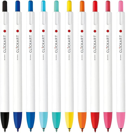 Zebra WYSS22-10C Water Based Pen, Clickart, 10 Color Set