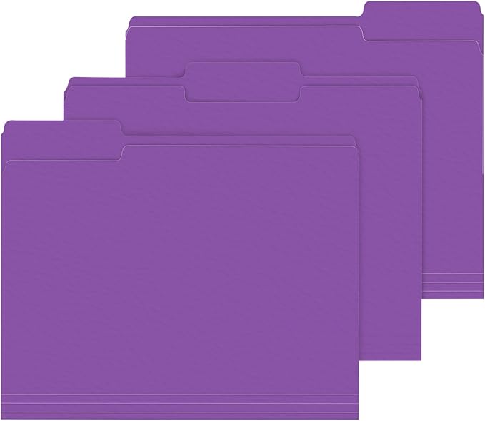 File Folder, PANDRI 120 Pack File Folder, 1/3 Cut Tab, Letter Size, Filing Folder for Office School Business, Purple
