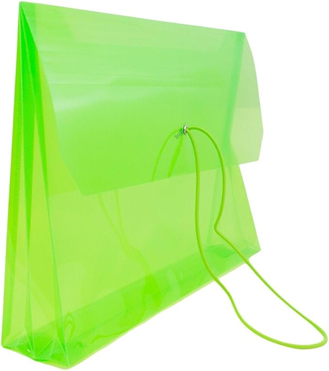 JAM PAPER Plastic Expansion Envelopes with Elastic Band Closure - Letter Booklet - 9 3/4 x 13 with 2.5 Inch Expansion - Lime Green - 3/Pack