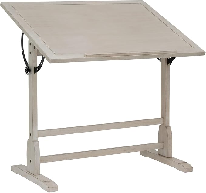 Studio Designs Wood Drawing/Drafting Table with Pencil Ledge - 42" W x 30" D - Whitewash - Tilting Top Adjustable Desk