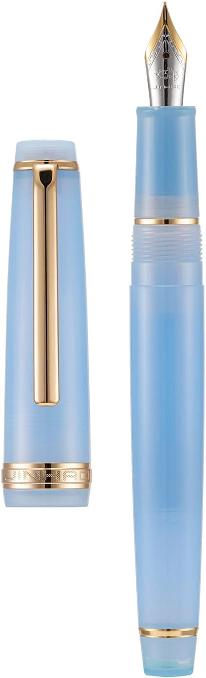 Jinhao 82 Acrylic Fountain Pen, Iridium Medium Nib with Ink Converter, Transparent Light Blue Classic Design Smooth Writing Pen (Gold Trim)