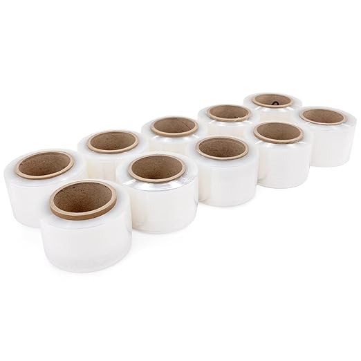 IDL Packaging 3" x 1000' Stretch Wrap Mini Roll of 80 Gauge (Pack of 10 Replenishment Rolls) - Extra Sticky Clear Plastic Wrap Film - Great Tear-Resistant Plastic Wrap for Moving and Office Needs