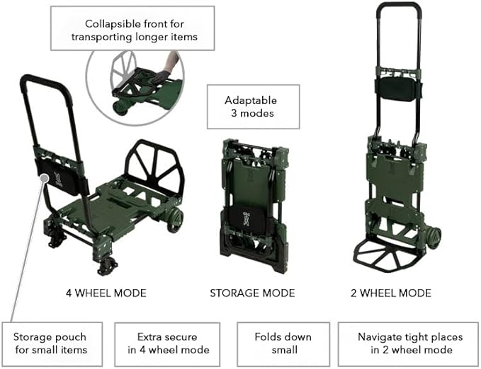 DOD Camp Barrow – Folding Hand Truck Dolly - Upto 260 lbs Capacity Handtruck - Adjustable Luggage Cart - Collapsible Cart - Foldable Cart with Wheels for Camping, Travel, Picnic