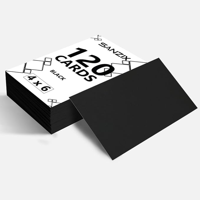 SANZIX 120 Pack 4" x 6" Black Postcards for Mailing - 80 Lbs/220 GSM | Printable Heavyweight Thick Cards - Premium 4x6 Cardstock Customizable for Wedding Invitations, Postcards & Note Cards