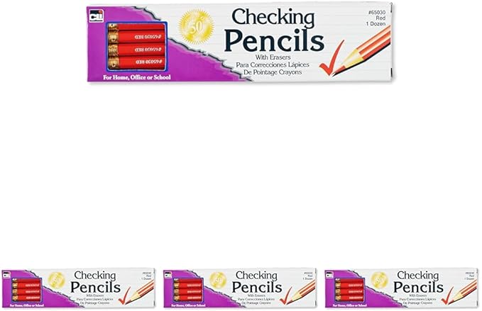 Charles Leonard Checking Pencil, Red Colored with Eraser, 12/Box (65030) (Pack of 4)