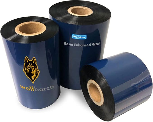 6 Rolls Wolfbarco 4.33" x 1476' (110mm x 450m) Black Premium Resin-Enhanced Wax Thermal Transfer Ribbon Compatible with Zebra,TEC, INTERMEC,Citizen,TSC,GODEX,ARGOX Printers