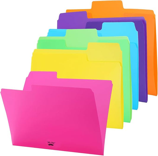 Mr. Pen- Poly File Folders, 1/3 Cut Tab, 6 Pack, Assorted Colors, Letter Size, Colored Letter File Folders for Office Supplies