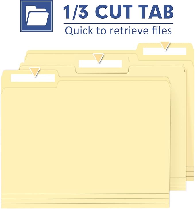 File Folder, PANDRI 120 Pack File Folder, 1/3 Cut Tab, Letter Size, Filing Folder for Office School Business, Manila