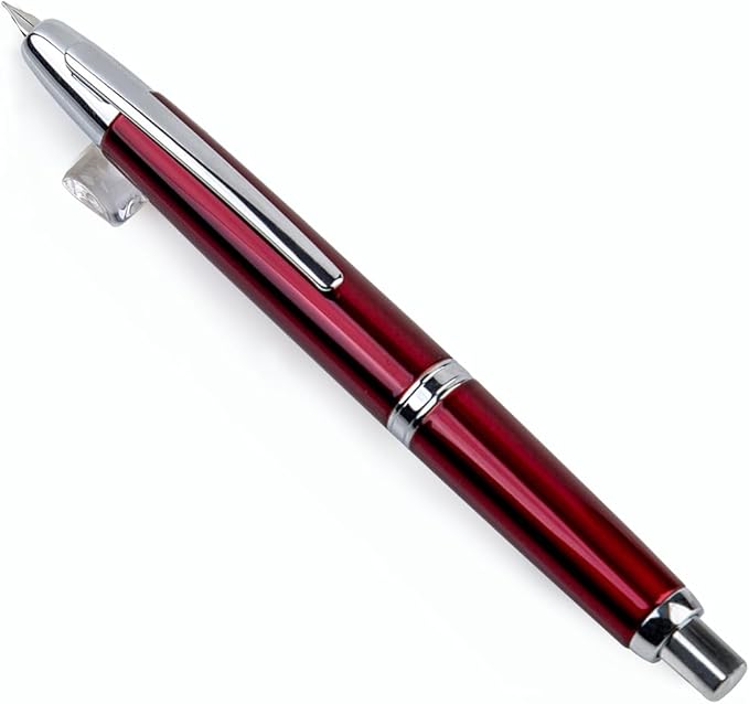 JINHAO 10 Press Fountain Pen, Retractable Metal Pen with Ink Converter (F Nib 0.5mm, Red)
