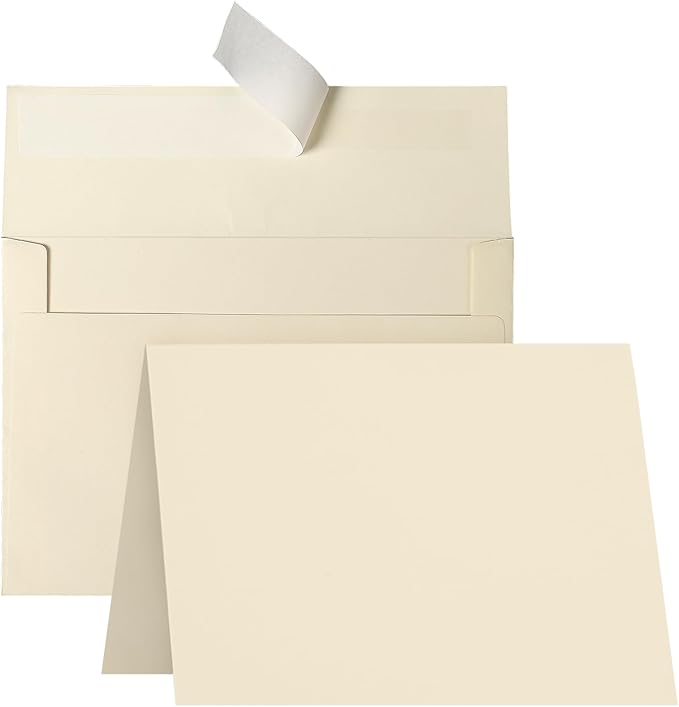 Cream Blank Cards and Envelopes, Goefun 5x7 Folded Ivory Cardstock and A7 Envelopes Self Seal 100 Pack for Wedding, Invitations, DIY Greeting Cardstock, Thank You Cards & All Occasion
