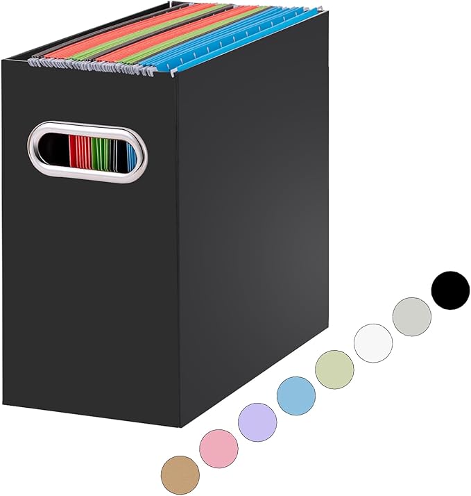 Oterri File Organizer, Small Storage Box, Cardboard File Folder Organizer, Collapsible File Box, Hanging File Organizer for Letter Size, Portable File Box with Handle, Only Box (Black,1 Pack)