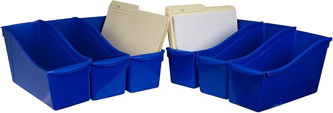 Storex Large Book Bin, Interlocking Plastic Organizer for Home, Office and Classroom, Blue, (71101U06C) (Pack of 6)